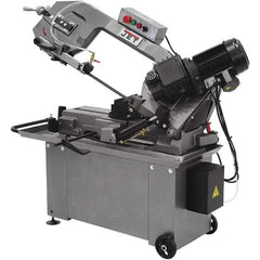 Jet - 8 x 14" Max Capacity, Manual Geared Head Horizontal Bandsaw - 135, 197 & 256 SFPM Blade Speed, 110/220 Volts, 45°, 1 hp, 1 Phase - Caliber Tooling