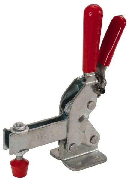 De-Sta-Co - 1,000 Lb Holding Capacity, Vertical Handle, Manual Hold Down Toggle Clamp - 64° Handle Movement, 76° Bar Opening, U-Bar, Flanged Base, Electro-Plated Zinc, Carbon Steel - Caliber Tooling