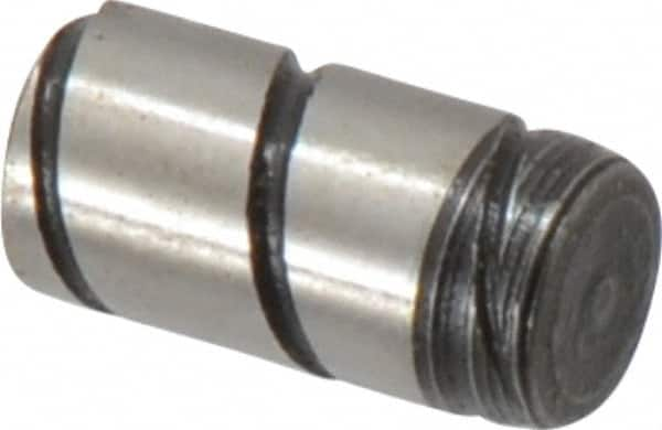 Jergens - 1/4" Diam x 1/2" Pin Length Alloy Steel Grooved Dowel Pin - C 47-58 & C 60-64 (Surface) Hardness, 1 Beveled & 1 Threaded End - Caliber Tooling