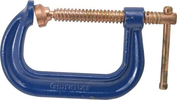 Gibraltar - Regular-Duty 4" Max Opening, 3-1/4" Throat Depth, Forged Steel Standard C-Clamp - 6,200 Lb Capacity, 0" Min Opening, Deep Throat, Copper Plated Screw - Caliber Tooling