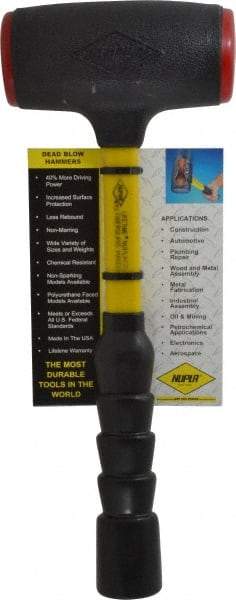 NUPLA - 48 oz Head 2-3/16" Face Diam Urethane Dead Blow Hammer - 14-5/16" OAL, Fiberglass Handle - Caliber Tooling