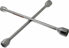 Omega Lift Equipment - 14" Long Cross Shaped Lug Nut Wrench Tire Iron - 11/16, 3/4, 13/16, 7/8" Hex - Caliber Tooling