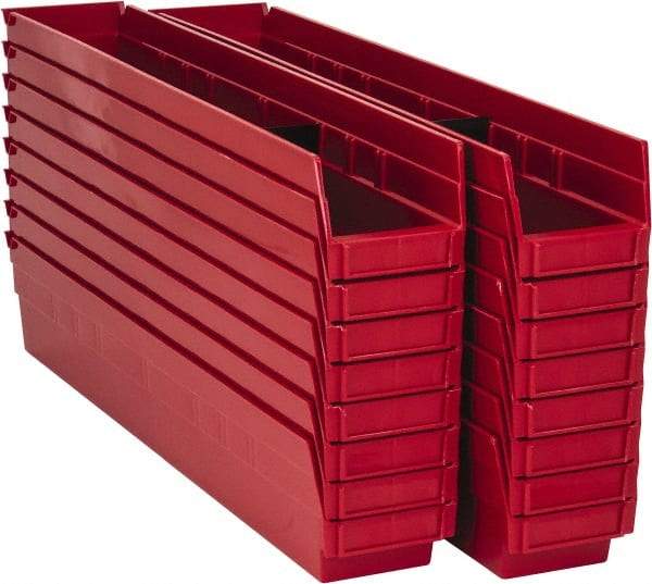 Quantum Storage - 50 Lb. Load Capacity, 23-5/8" Deep, Red Polypropylene Hopper Shelf Bin - 4" High x 4-1/8" Wide x 23-5/8" Long - Caliber Tooling