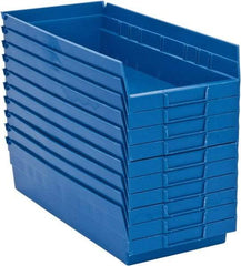 Quantum Storage - 50 Lb. Load Capacity, 17-7/8" Deep, Blue Polypropylene Hopper Shelf Bin - 4" High x 8-3/8" Wide x 17-7/8" Long - Caliber Tooling