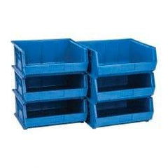 Quantum Storage - 75 Lb. Load Capacity, 14-3/4" Deep, Blue Polypropylene Hopper Stacking Bin - 7" High x 16-1/2" Wide x 14-3/4" Long - Caliber Tooling