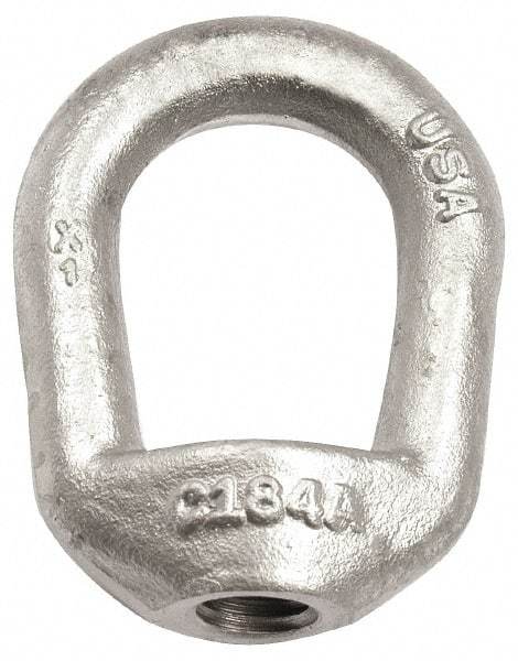 Gibraltar - 840 Lb Capacity, 5/16-18 Thread, Self Colored, Carbon Steel Regular Duty Lifting Eye Nut - Grade C-1030, 1-11/16" High, 3/4" Inside & 1-1/4" Outside Eye Diam, 1-1/4" Bell/Base Width - Caliber Tooling