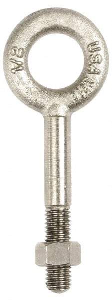 Gibraltar - 1,200 Lb Capacity, Stainless Steel, 3/8-16 Thread, Fixed Lifting Eye Bolt - Partially Threaded, 2-1/2" Shank, 1-1/2" Thread Length, No Shoulder - Caliber Tooling