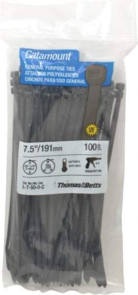 Thomas & Betts - 7-1/2" Long Black Nylon Standard Cable Tie - 50 Lb Tensile Strength, 1.35mm Thick, 5/8" Max Bundle Diam - Caliber Tooling