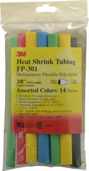 3M - 6" Long, 2:1, Polyolefin Heat Shrink Electrical Tubing - Black, Blue, Clear, Green, Red, White, Yellow - Caliber Tooling