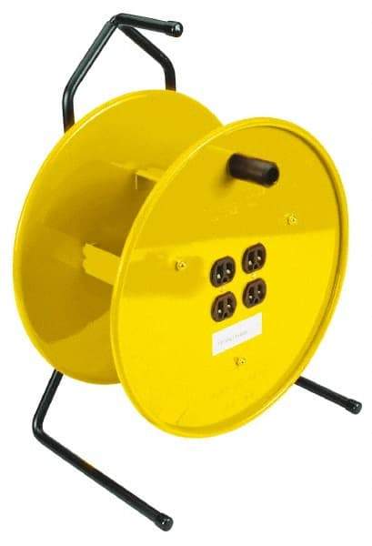 Conductix - 16 AWG, 25' Cable Length, Cord & Cable Reel with Outlet End - 4 Outlets, NEMA 5-15R, 15 Amps, Yellow Reel - Caliber Tooling