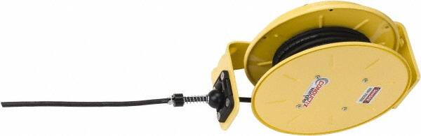 Conductix - 16 AWG, 20' Cable Length, Cord & Cable Reel with Bare End - 3 Outlets, NEMA 5-15R, 10 Amps, SEOW-A Cable, Yellow Reel, Spring Driven Reel - Caliber Tooling