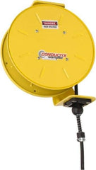 Conductix - 16 AWG, 30' Cable Length, Cord & Cable Reel with Bare End - 4 Outlets, NEMA 5-15R, 8 Amps, SEOW-A Cable, Yellow Reel, Spring Driven Reel - Caliber Tooling