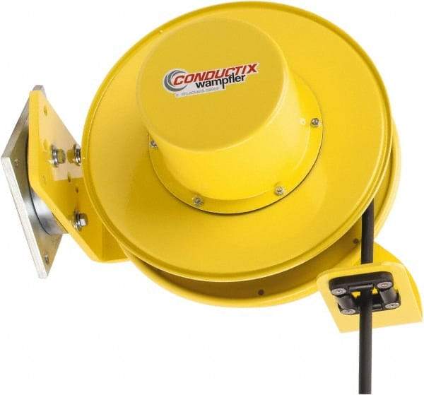 Conductix - 14 AWG, 40' Cable Length, Cord & Cable Reel with Cable End - 3 Outlets, SO Cable, White Reel - Caliber Tooling