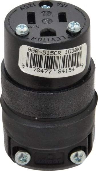 Leviton - 125 VAC, 15 Amp, 5-15R NEMA, Straight, Self Grounding, Residential Grade Connector - 2 Pole, 3 Wire, 1 Phase, Rubber, Black - Caliber Tooling