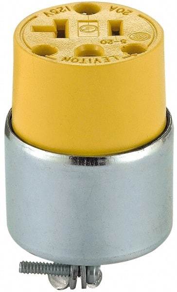 Leviton - 125 VAC, 20 Amp, 5-20R NEMA, Straight, Self Grounding, Commercial Grade Connector - 2 Pole, 3 Wire, 1 Phase, PVC, Steel, Yellow - Caliber Tooling