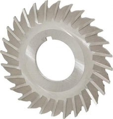 Made in USA - 2-1/2" Blade Diam x 1/16" Blade Thickness, 7/8" Hole, 28 Teeth, High Speed Steel Side Chip Saw - Straight Tooth, Arbor Connection, Right Hand Cut, Uncoated, with Keyway - Caliber Tooling