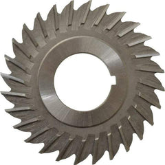 Made in USA - 2-1/2" Blade Diam x 1/8" Blade Thickness, 7/8" Hole, 28 Teeth, High Speed Steel Side Chip Saw - Straight Tooth, Arbor Connection, Right Hand Cut, Uncoated, with Keyway - Caliber Tooling