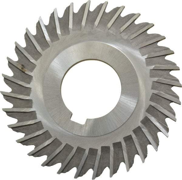 Made in USA - 3" Blade Diam x 3/32" Blade Thickness, 1" Hole, 32 Teeth, High Speed Steel Side Chip Saw - Straight Tooth, Arbor Connection, Right Hand Cut, Uncoated, with Keyway - Caliber Tooling