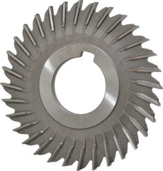 Made in USA - 3" Blade Diam x 9/64" Blade Thickness, 1" Hole, 32 Teeth, High Speed Steel Side Chip Saw - Straight Tooth, Arbor Connection, Right Hand Cut, Uncoated, with Keyway - Caliber Tooling