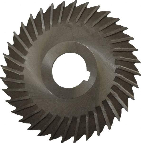 Made in USA - 4" Blade Diam x 7/64" Blade Thickness, 1" Hole, 36 Teeth, High Speed Steel Side Chip Saw - Straight Tooth, Arbor Connection, Right Hand Cut, Uncoated, with Keyway - Caliber Tooling