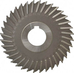 Made in USA - 4" Blade Diam x 9/64" Blade Thickness, 1" Hole, 36 Teeth, High Speed Steel Side Chip Saw - Straight Tooth, Arbor Connection, Right Hand Cut, Uncoated, with Keyway - Caliber Tooling