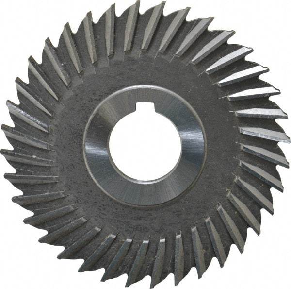 Made in USA - 4" Blade Diam x 3/16" Blade Thickness, 1" Hole, 36 Teeth, High Speed Steel Side Chip Saw - Straight Tooth, Arbor Connection, Right Hand Cut, Uncoated, with Keyway - Caliber Tooling