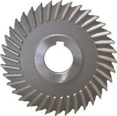 Made in USA - 4" Blade Diam x 1/4" Blade Thickness, 1" Hole, 36 Teeth, High Speed Steel Side Chip Saw - Straight Tooth, Arbor Connection, Right Hand Cut, Uncoated, with Keyway - Caliber Tooling