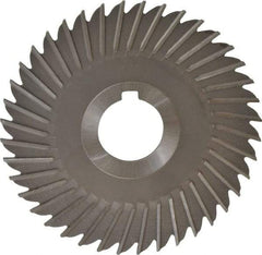 Made in USA - 5" Blade Diam x 1/8" Blade Thickness, 1-1/4" Hole, 40 Teeth, High Speed Steel Side Chip Saw - Straight Tooth, Arbor Connection, Right Hand Cut, Uncoated, with Keyway - Caliber Tooling