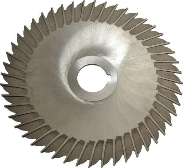 Made in USA - 6" Blade Diam x 3/32" Blade Thickness, 1" Hole, 48 Teeth, High Speed Steel Side Chip Saw - Straight Tooth, Arbor Connection, Right Hand Cut, Uncoated, with Keyway - Caliber Tooling