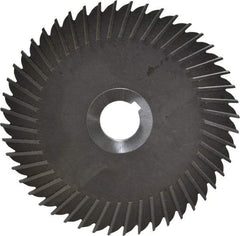 Made in USA - 6" Blade Diam x 1/8" Blade Thickness, 1" Hole, 48 Teeth, High Speed Steel Side Chip Saw - Straight Tooth, Arbor Connection, Right Hand Cut, Uncoated, with Keyway - Caliber Tooling