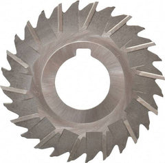 Made in USA - 3" Blade Diam x 1/16" Blade Thickness, 1" Hole, 28 Teeth, High Speed Steel Side Chip Saw - Staggered Tooth, Arbor Connection, Right Hand Cut, Uncoated, with Keyway - Caliber Tooling