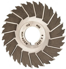 Made in USA - 4" Blade Diam x 3/32" Blade Thickness, 1" Hole, 32 Teeth, High Speed Steel Side Chip Saw - Staggered Tooth, Arbor Connection, Right Hand Cut, Uncoated, with Keyway - Caliber Tooling