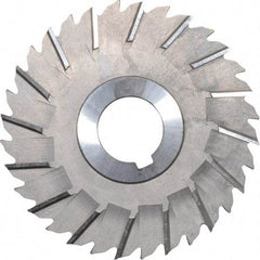 Made in USA - 4" Blade Diam x 5/32" Blade Thickness, 1" Hole, 32 Teeth, High Speed Steel Side Chip Saw - Staggered Tooth, Arbor Connection, Right Hand Cut, Uncoated, with Keyway - Caliber Tooling