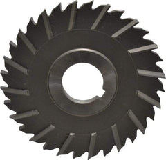 Made in USA - 4" Blade Diam x 1/4" Blade Thickness, 1" Hole, 32 Teeth, High Speed Steel Side Chip Saw - Staggered Tooth, Arbor Connection, Right Hand Cut, Uncoated - Caliber Tooling