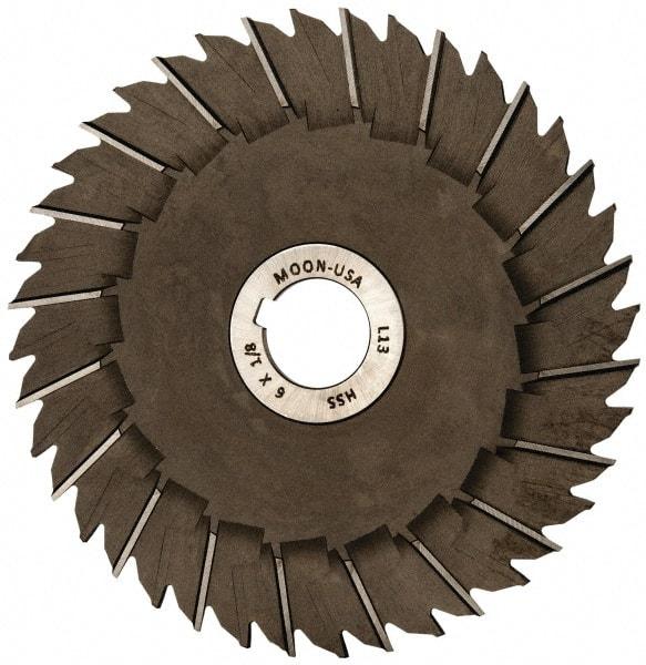 Made in USA - 6" Blade Diam x 1/8" Blade Thickness, 1" Hole, 40 Teeth, High Speed Steel Side Chip Saw - Staggered Tooth, Arbor Connection, Right Hand Cut, Uncoated, with Keyway - Caliber Tooling