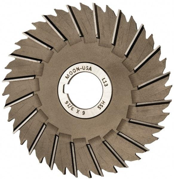 Made in USA - 6" Blade Diam x 3/16" Blade Thickness, 1-1/4" Hole, 40 Teeth, High Speed Steel Side Chip Saw - Staggered Tooth, Arbor Connection, Right Hand Cut, Uncoated, with Keyway - Caliber Tooling