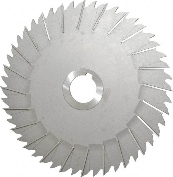 Made in USA - 8" Blade Diam x 3/16" Blade Thickness, 1-1/4" Hole, 48 Teeth, High Speed Steel Side Chip Saw - Staggered Tooth, Arbor Connection, Right Hand Cut, Uncoated, with Keyway - Caliber Tooling