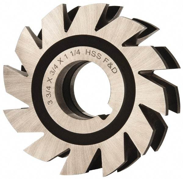 Made in USA - 3/8" Radius, 3/4" Circle Diam, 3-3/4" Diam x 1.197" Wide Cut, High Speed Steel Concave Radius Cutter - 3-3/4" OAL, Arbor Connection, Uncoated, Form Relieved, 10 Teeth - Caliber Tooling