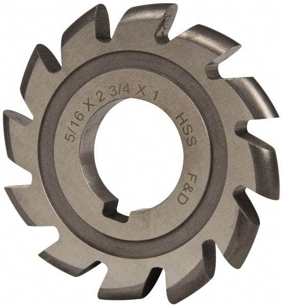 Made in USA - 5/32" Radius, 5/8" Circle Diam, 2-3/4" Cutter Diam, Arbor Connection, Convex Radius Cutter - High Speed Steel, Uncoated, Form Relieved, 12 Teeth - Caliber Tooling