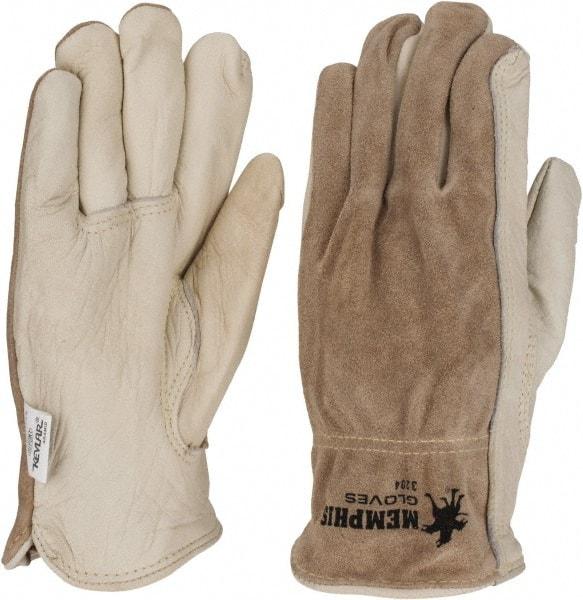 MCR Safety - Size M (8) Split Back/Grain Palm Cowhide General Protection Work Gloves - For Work & Driver, Uncoated, Full Fingered, Cream/Black/Brown, Paired - Caliber Tooling