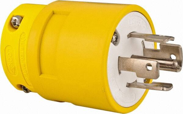 Value Collection - 120/208 VAC, 30 Amp, L21-30 NEMA, Straight, Ungrounded, Industrial Grade Plug - 4 Pole, 5 Wire, 3 Phase, Rubber, Yellow - Caliber Tooling