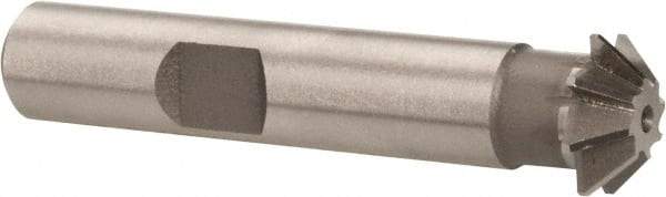 Made in USA - 1/2" Diam x 1/8" Width of Cut, 45° Included Angle, Shank Connection, High Speed Steel Single Angle Cutter - 3/8" Shank Diam, 2-1/8" Overall Length, Right Hand Cut, Uncoated - Caliber Tooling