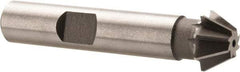 Made in USA - 1/2" Diam x 7/32" Width of Cut, 60° Included Angle, Shank Connection, High Speed Steel Single Angle Cutter - 3/8" Shank Diam, 2-1/8" Overall Length, Right Hand Cut, Uncoated - Caliber Tooling