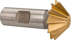 Made in USA - 1-1/2" Diam x 1/2" Width of Cut, 45° Included Angle, Shank Connection, High Speed Steel Single Angle Cutter - 3/4" Shank Diam, 2-3/4" Overall Length, Right Hand Cut, TiN Coated - Caliber Tooling