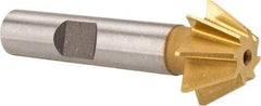 Made in USA - 3/4" Diam x 5/16" Width of Cut, 60° Included Angle, Shank Connection, High Speed Steel Single Angle Cutter - 3/8" Shank Diam, 2-1/8" Overall Length, Right Hand Cut, TiN Coated - Caliber Tooling