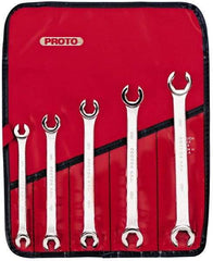 Proto - 5 Piece, 7mm x 8mm to 15mm x 17mm, 12 Point Flare Nut Wrench Set - Metric Measurement Standard, Satin Finish, Comes in Pouch - Caliber Tooling