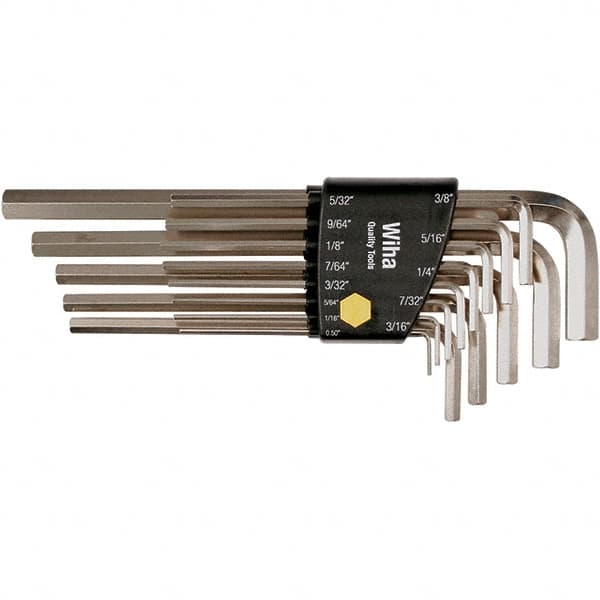 Wiha - 13 Piece, L-Key Long Arm Hex Key Set - 0.05 to 3/8" Range, Nickel Plated - Caliber Tooling