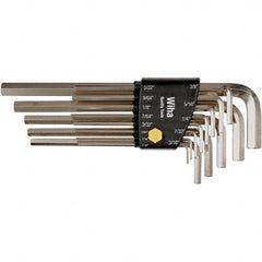 Wiha - 13 Piece, L-Key Long Arm Hex Key Set - 0.05 to 3/8" Range, Nickel Plated - Caliber Tooling