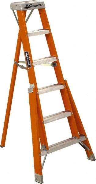 Louisville - 4 Steps, 4' High, Type IA Rating, Fiberglass Tripod Step Ladder - 300 Lb Capacity, 32-1/2" Base Width - Caliber Tooling