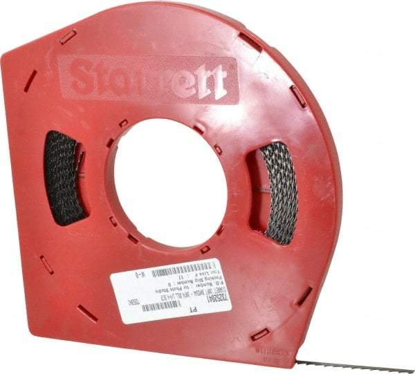 Starrett - 1/4" x 100' x 0.025" Carbon Steel Band Saw Blade Coil Stock - 4 TPI, Toothed Edge, Skip Form, Raker Set, Flexible Back, No Rake Angle, Constant Pitch, Contour Cutting - Caliber Tooling